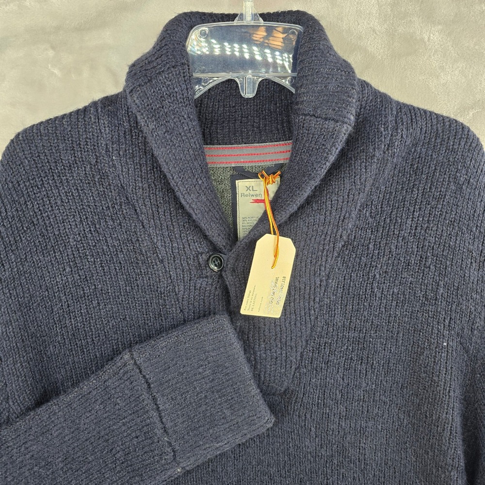 Relwen Old Salt Shawl‎ Sweater Men XL Navy Blue Ribbed Wool Blend NEW